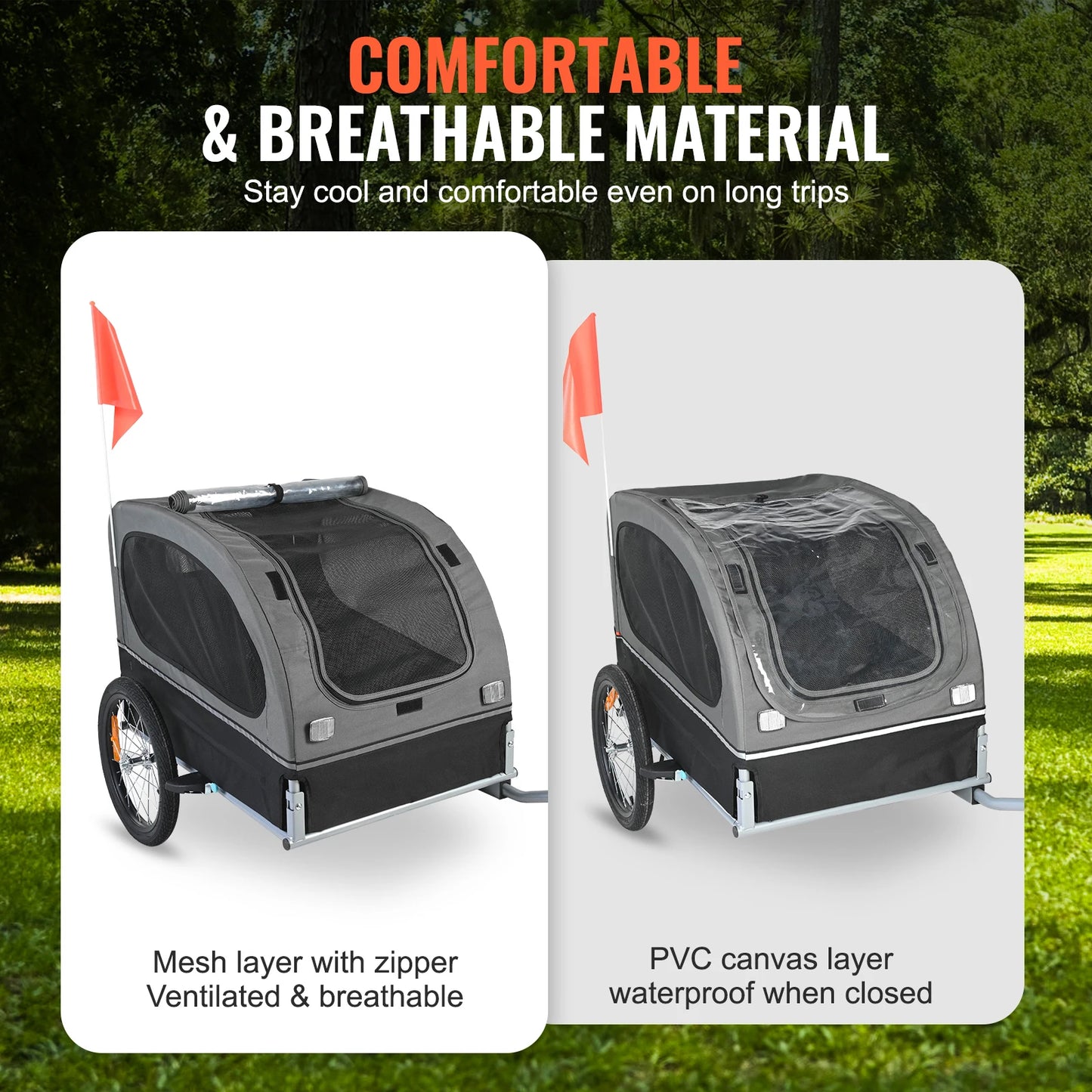 88 lbs Dog Bike Trailer Pet Cart Bicycle Carrier with Wheels Coupler Reflectors Flag Collapsible to Store for Dogs