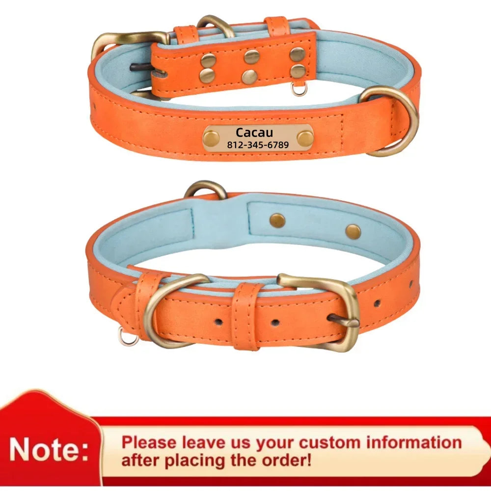 Custom Leather Dog Collar Soft Padded Dog Collars Personalized Pet ID Necklace Free Engraved Name Paw For Small Medium Dogs Pug