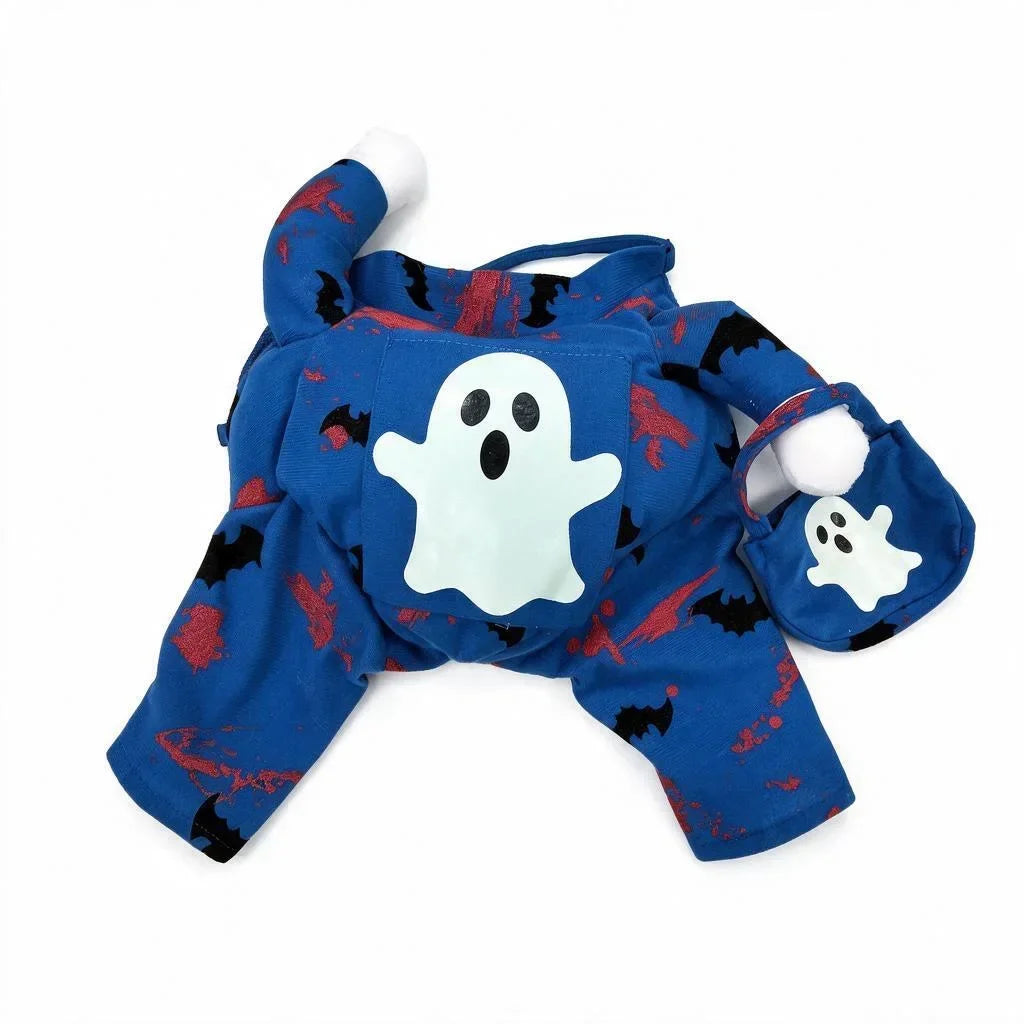 Blue Ghost Pointed Cap Costume Set for Dogs & Cats, Halloween Party, Seasonal Photo Styling, Soft Fabric, Easy Wear