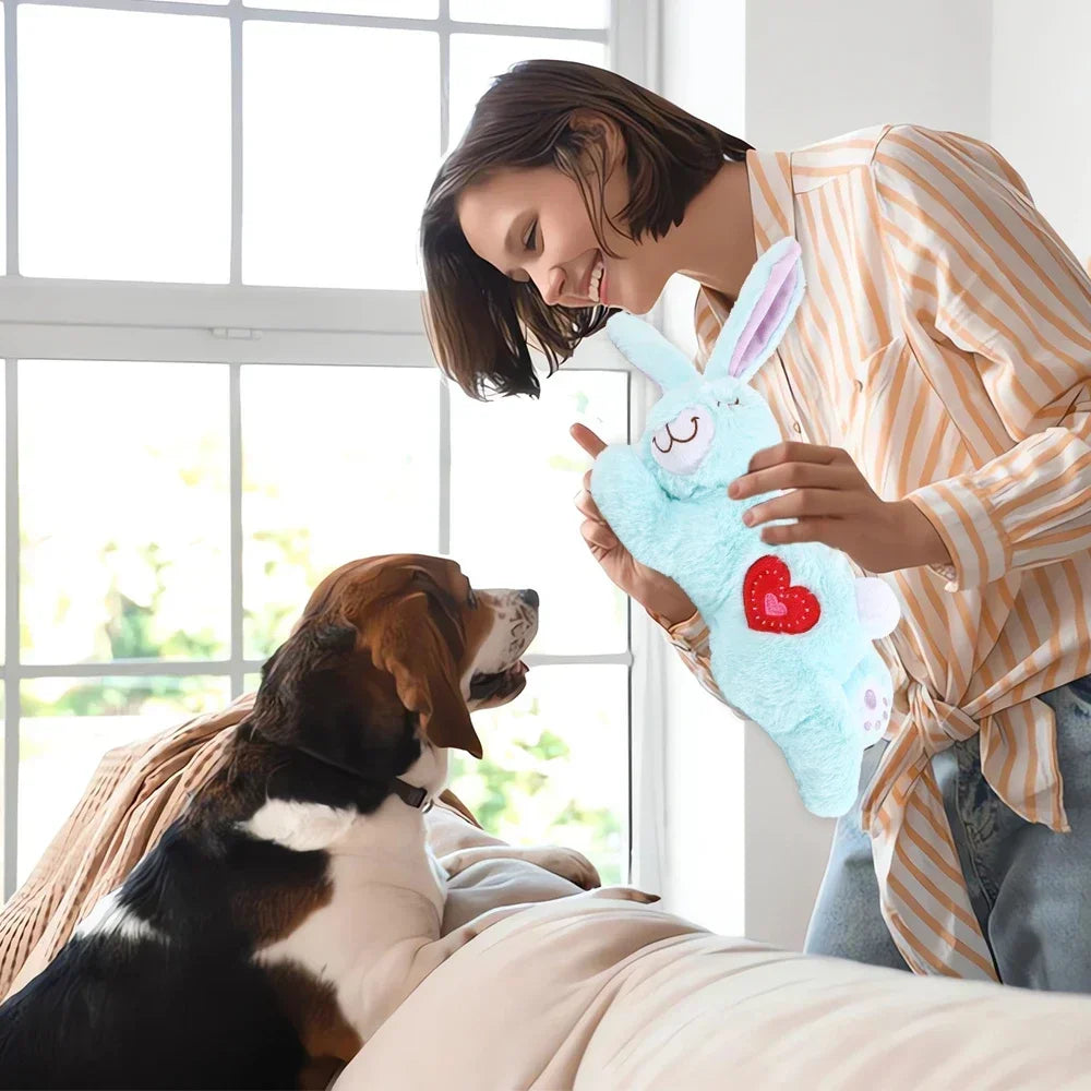 Bunny Plush Dog Heartbeat Toy Puppy Anxiety Relief Calming Sleep Aid Comfort Pillow for Crate Training Small Puppies