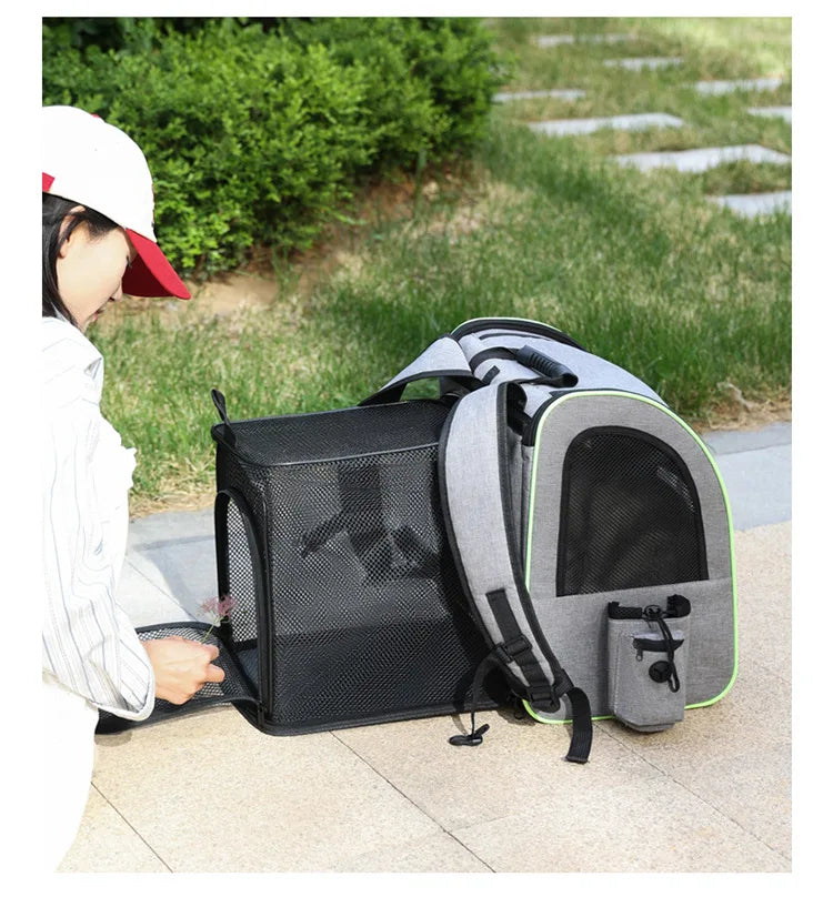Expandable Pet Carrier Backpack, Breathable Large Capacity Travel Bag, Outdoor Hiking Backpack for Cats and Small Dogs