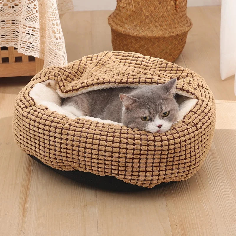 Round Pet Bed For Dog Cat Puppy House Warm Mat Winter Blankets Anti-Stress Orthopedic Fluffy Cat Dog Bed, Suitable For Winter