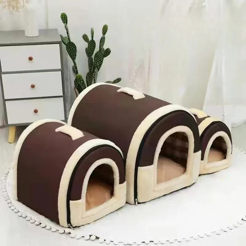 Foldable Dog Bed Pet House Kennel Soft Tent Indoor Enclosed Warm Plush Sleeping Nest Basket with Removable Cushion for Cats Dogs