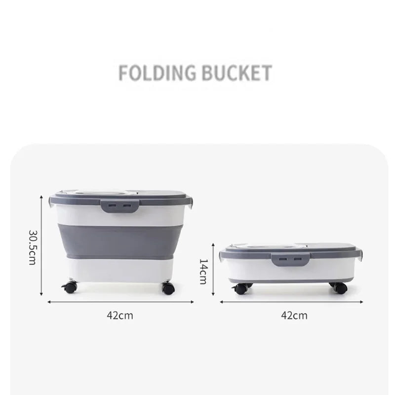 13/33LB Collapsible Cat Dog Food Storage Container, Airtight Sealing Dry Food Box with Lid for Kitchen Grain & Rice