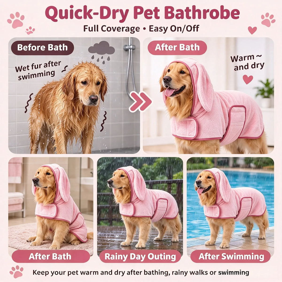 Pet Bathrobe for Small & Medium Dogs, Soft Absorbent Towel Robe, Full Wrap, Teddy Schnauzer, Pet Supplies
