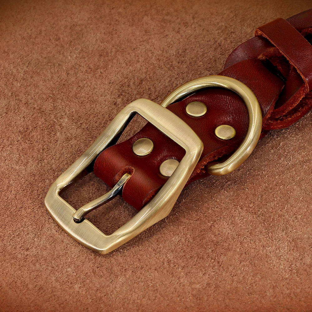 Genuine Leather Dog Collar Custom Leather Medium Large Dog Collars Personalized Pet ID Collars for Dogs Pitbull Engrave Name