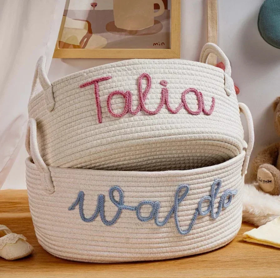 Custom Dog and Cat Toy Name Basket, Rope Cotton Toy Storage Basket