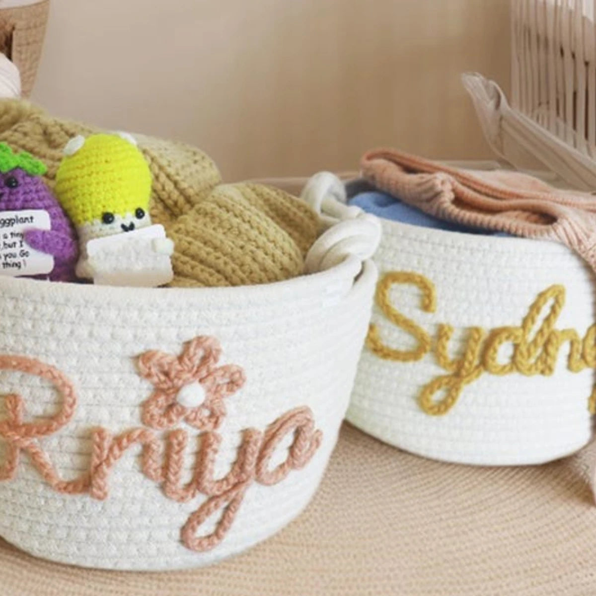 Personalized Rope Baby Basket Toys Basket,  Name