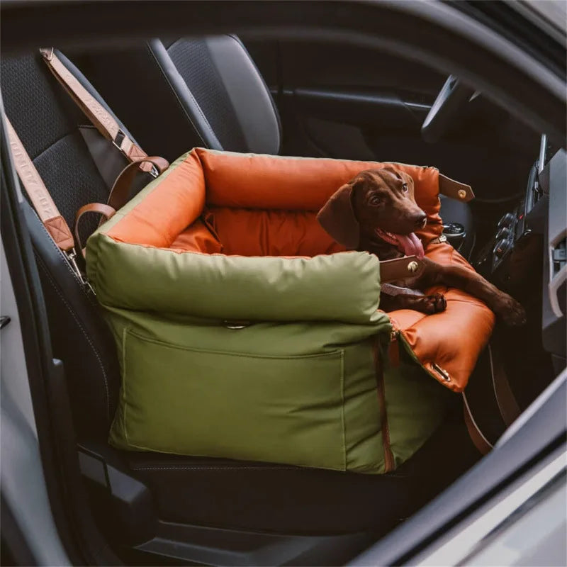 Pet Outing Luxury Faux Leather Dog Car Seat Waterproof Dog Beds Kennel Pet Booster Car Seat Dog Cat Travel Seat