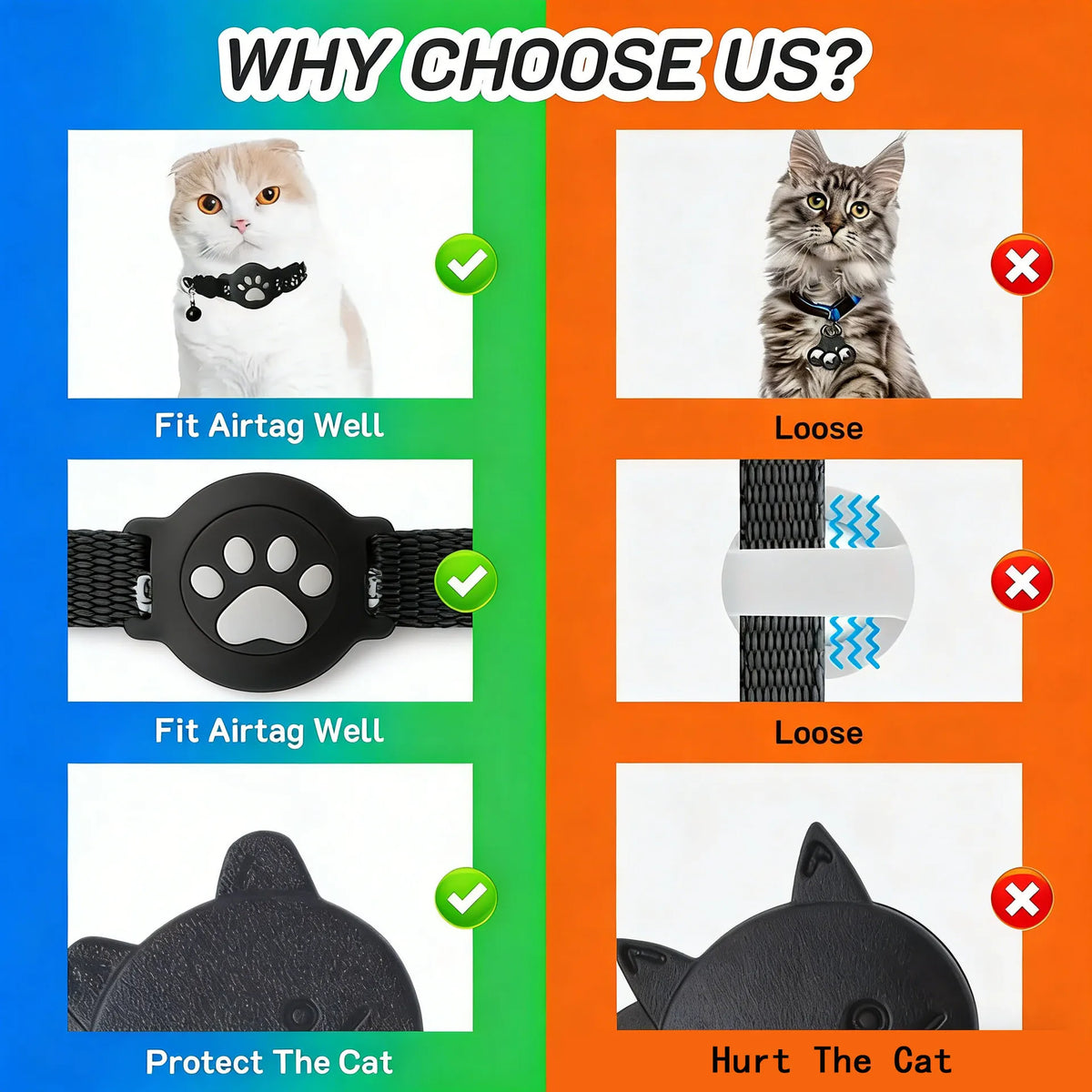 AirTag Cat Collar Reflective Paw Pattern Fit iOS Android System Quick Release Buckle Waterproof Anti-Lost Collar for Small Cats