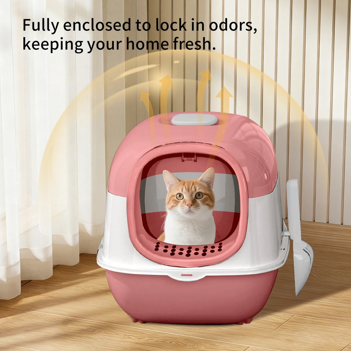 Fully Enclosed With Transparent Entrance Exit Doors Pet Litter Box Large Space Flip Cover Anti Slip Detachable Easy To Clean Cat Toilet Pet Supplies