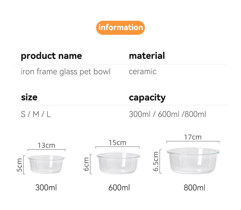 Cat Glass Food Water Bowl Elevated Small Dog Double Drinking Eating Bowls Pet Transparent Feeding Basin with Stand