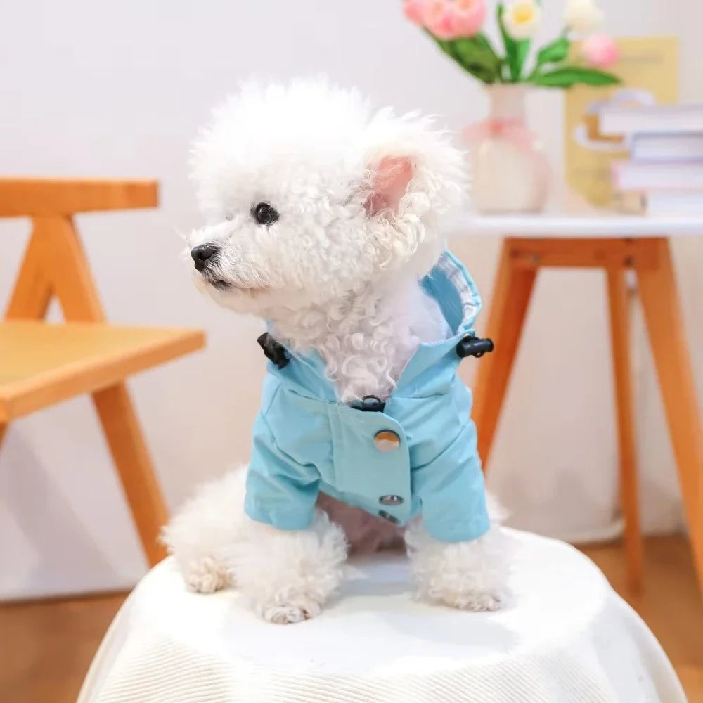 Waterproof Pet Dog Coat for Small Medium Large Dogs, Hooded Windproof Dog Raincoat Jacket, Light Blue Pet Clothes