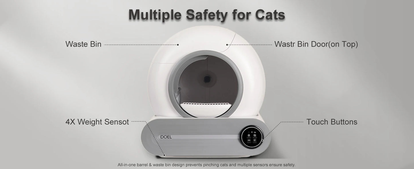 DOEL 2026 Upgrade Automatic Smart Litter Box, Self-Cleaning Cat Litter Box 65L Large Capacity, APP Control, 2.4G WiFi Only, Ion Odor Neutralization, Compatible with Clumping Litters, Ideal for Multi-Cat Homes