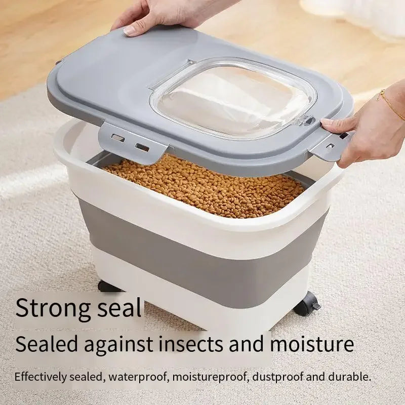 13/33LB Collapsible Cat Dog Food Storage Container, Airtight Sealing Dry Food Box with Lid for Kitchen Grain & Rice