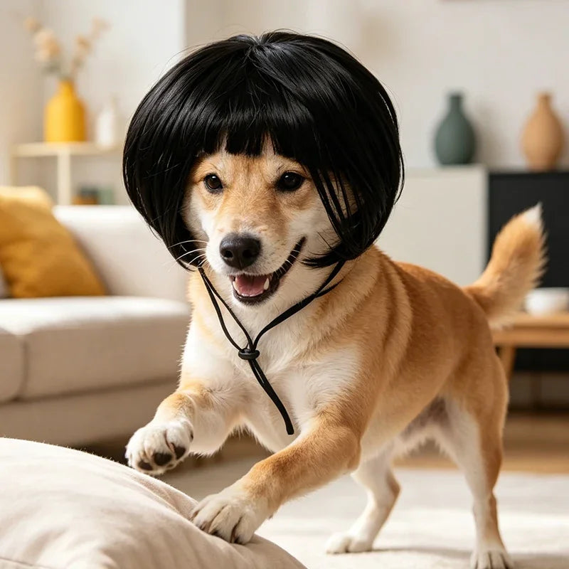 Dog Cat Clown Wig, Funny Pet Cosplay Wig with Adjustable Straps, Synthetic Short Bob Hairpiece for Halloween Party
