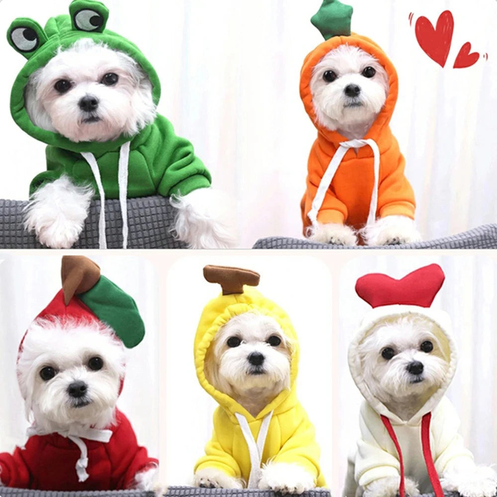Cute Cartoon Fruit Frog Banana Carrot Pet Hoodie, Winter Warm Fleece Dog Clothes, Funny Cosplay Costume for Small Puppy Cat, Outfit for Chihuahua French Bulldog