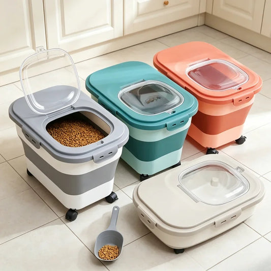 13/33LB Collapsible Cat Dog Food Storage Container, Airtight Sealing Dry Food Box with Lid for Kitchen Grain & Rice