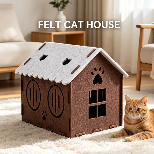 Felt Cat House, A Small Cat Bed With Double Entrance Holes, Featuring Multiple Hollow Holes For Good Ventilation. It Is An Indoor Cat Hiding Place That Is Comfortable And Breathable Throughout The Year. A Felt-Stitched Cat Ho