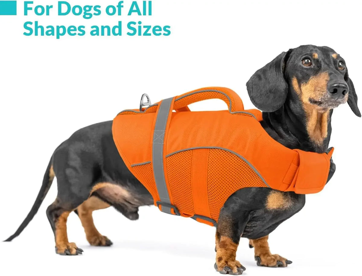 Durable Mesh Dog Life Jacket Tear-Resistant High Buoyancy Pet Vest with Ergonomics Rescue Handle Reflective--Rough Water Boating