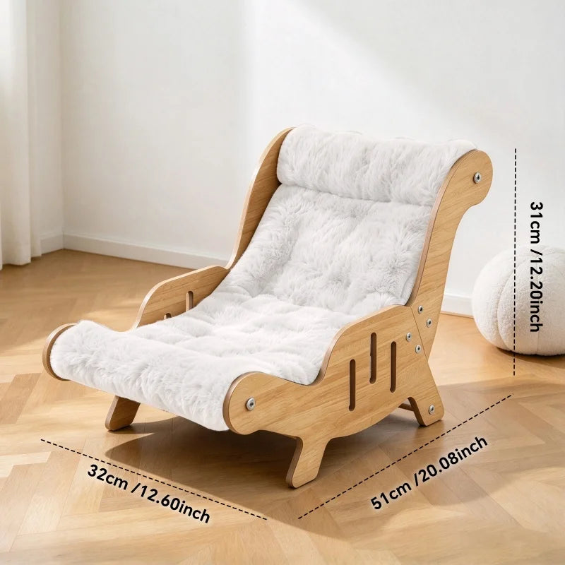 Christmas Warm Plush Cat Lounge Chair, Ergonomic Wooden Cat Bed, Cozy Elevated Indoor Pet Sofa Furniture
