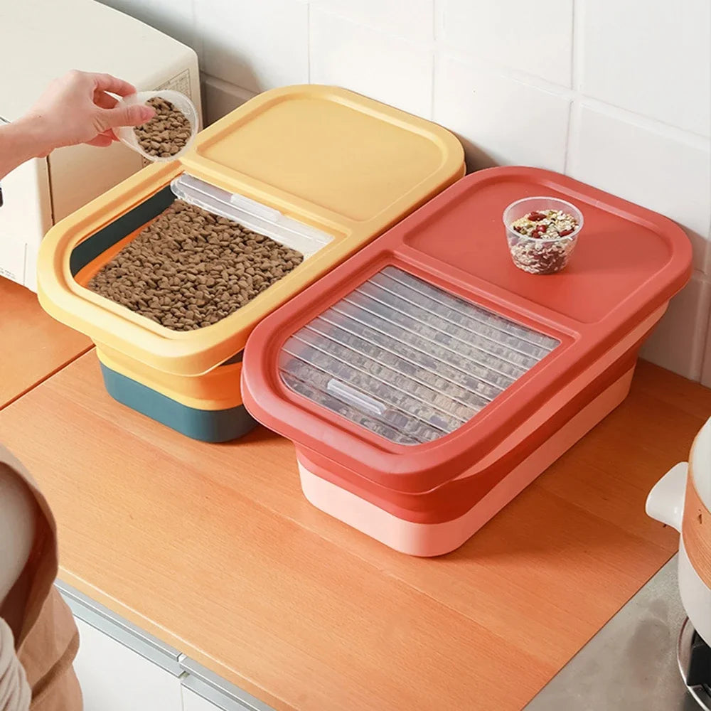 13/33LB Collapsible Cat Dog Food Storage Container, Airtight Sealing Dry Food Box with Lid for Kitchen Grain & Rice