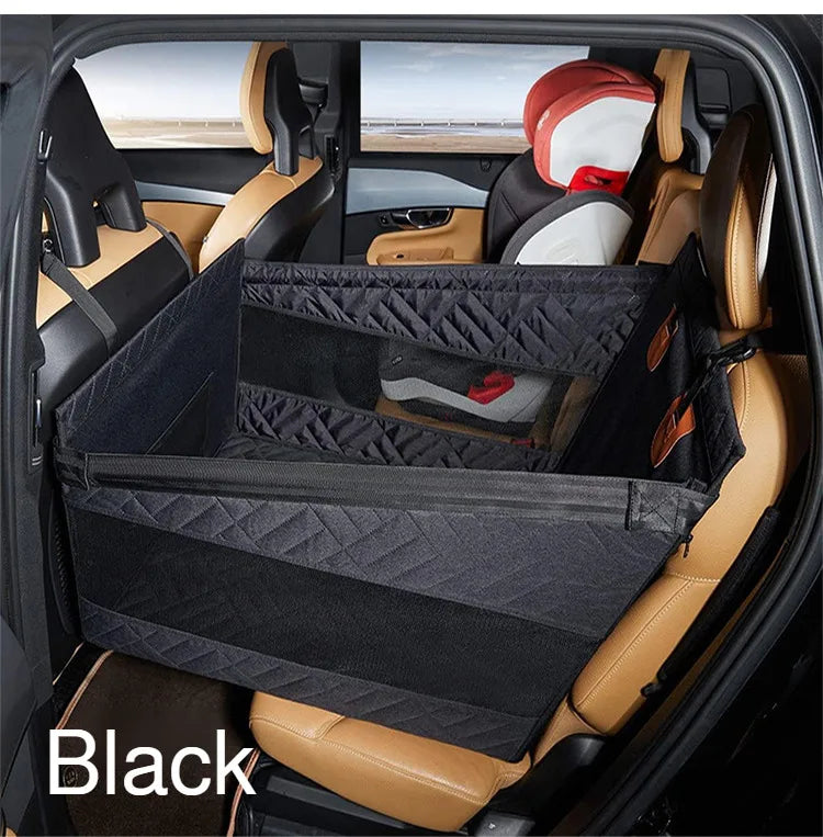 Car Pet Seat Cover Waterproof Hard-Bottom Rear Seat Dog Mat with Mesh Design Car Hammock Pet Bed for Dogs Cats Travel Accessory