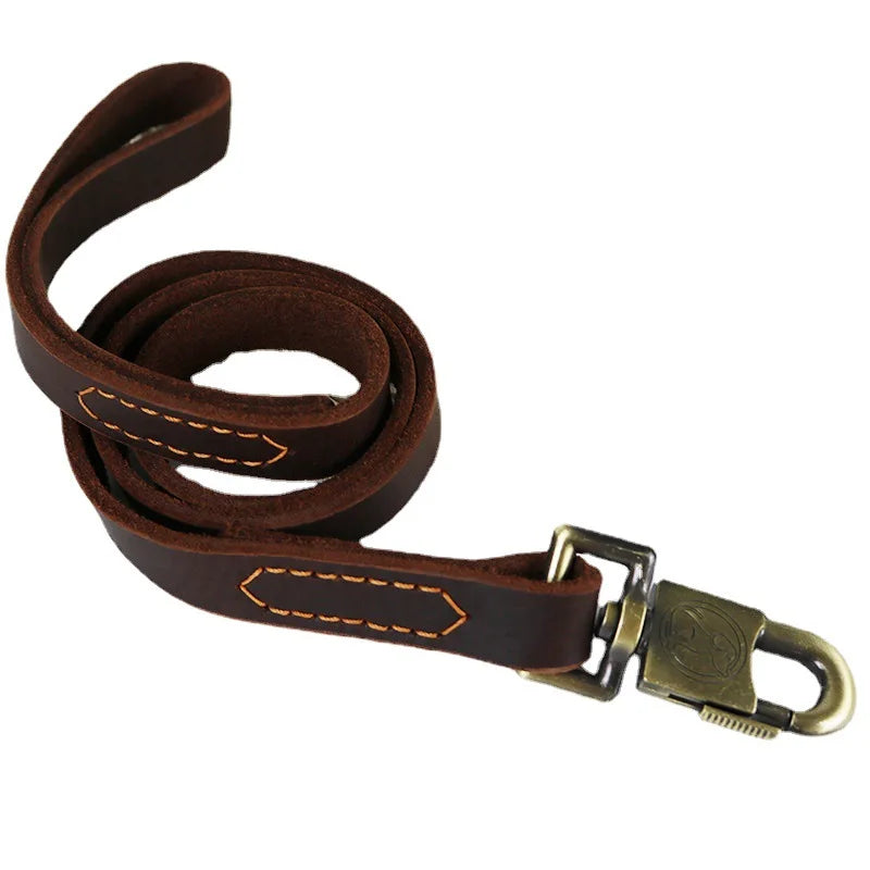 Genuine Leather Dog Leash Vintage Anti-Tangle Lockable Snap Hook Walking Lead Comfort Padded Handle Dog Rope For Medium Dog