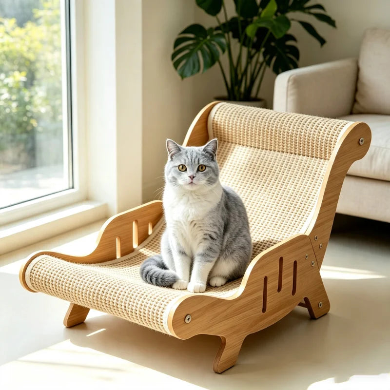 Sisal Cat Chair Wooden Cat Lounge Chair Pet-Friendly Multi-Functional Cat Scratcher Cat Scratch Chair for Playing Cat Supplies