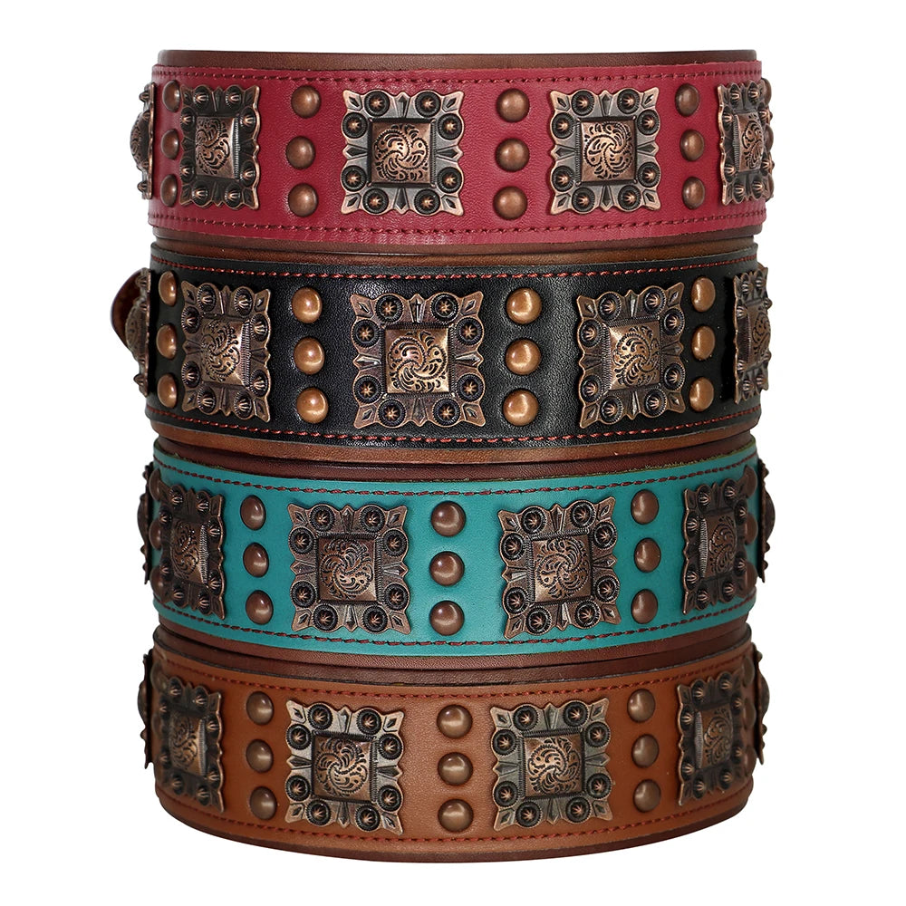 Genuine Leather Dog Collar 2inch Wide Dog Collars Cool Spikes Rivet Collars Luxury for Medium Large Dogs Pitbull German Shepherd