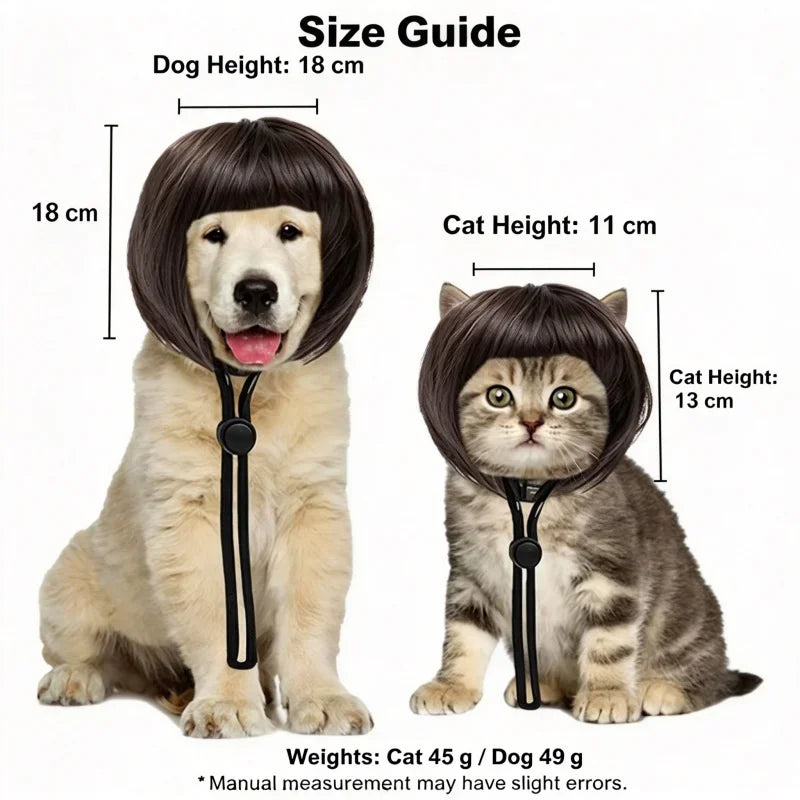 Dog Cat Clown Wig, Funny Pet Cosplay Wig with Adjustable Straps, Synthetic Short Bob Hairpiece for Halloween Party