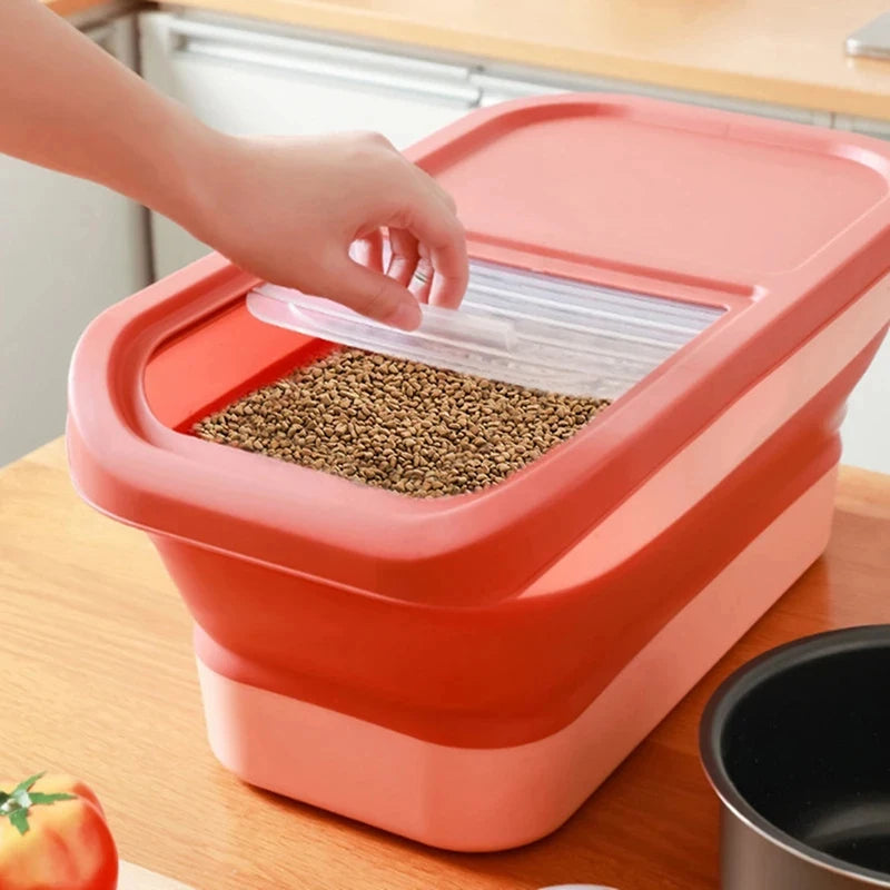 13/33LB Collapsible Cat Dog Food Storage Container, Airtight Sealing Dry Food Box with Lid for Kitchen Grain & Rice