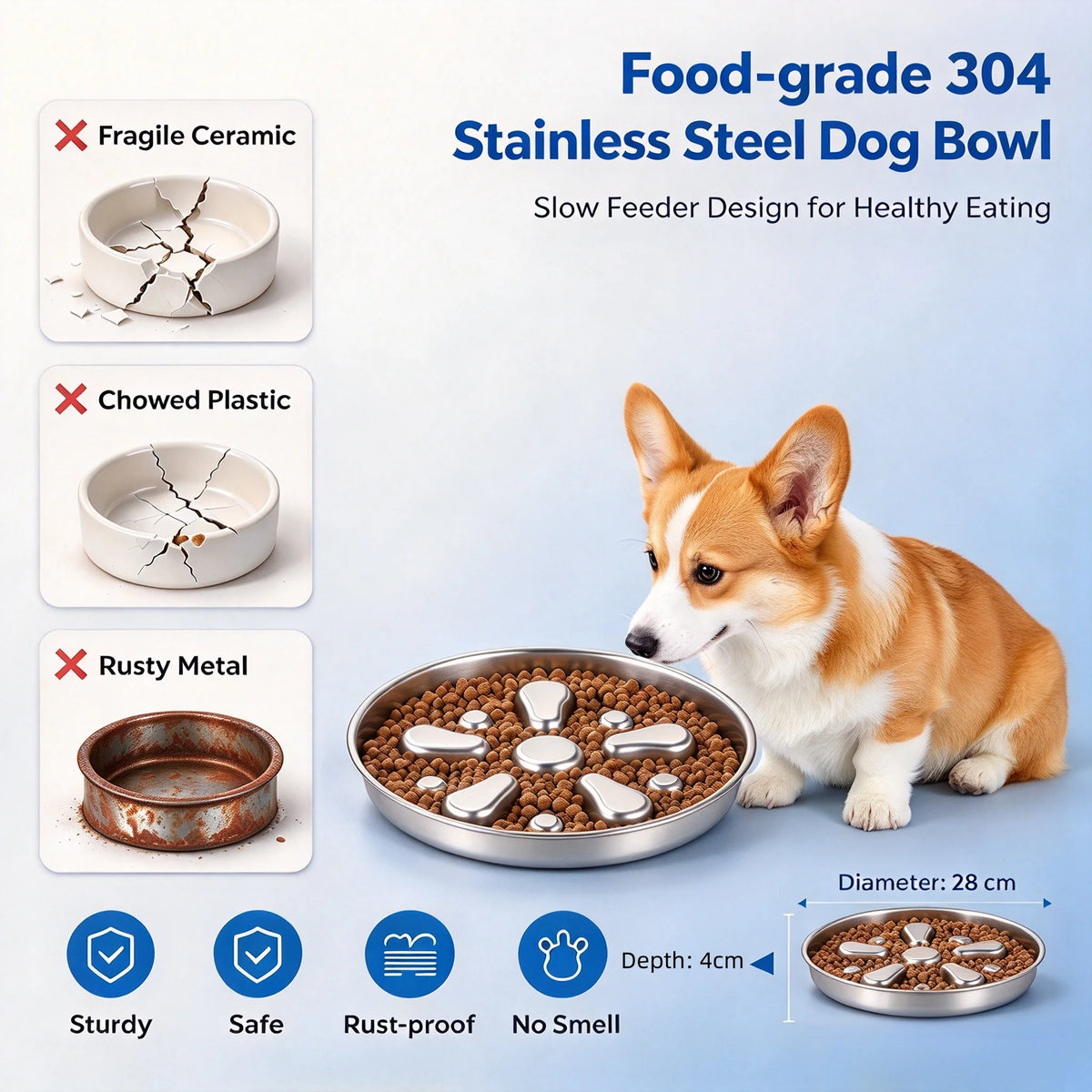 Large Stainless Steel Slow Feeder Dog Bowl, Flower-Shaped, Anti-Choking Non-Slip Pet Bowl, Wholesale