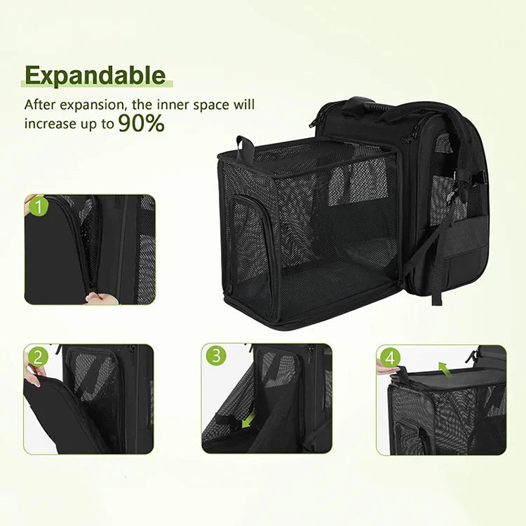 Expandable Pet Carrier Backpack, Breathable Large Capacity Travel Bag, Outdoor Hiking Backpack for Cats and Small Dogs
