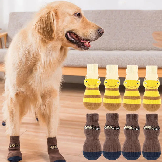 4pcs Dog Socks for Hardwood Floors to Prevent Licking Dog Boots Pet Dog Paw Protectors with Non-Slip Grips for Large Senior Dogs