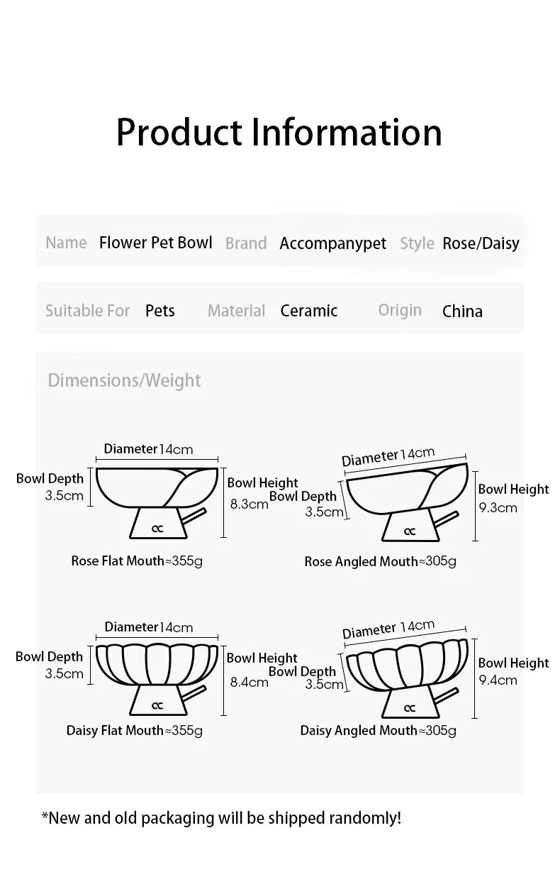 Daisy Elevated Ceramic Cat Bowl 2.0, Slanted Rim Raised Pet Dish, Glossy Glaze Food & Water Bowl for Indoor Cats
