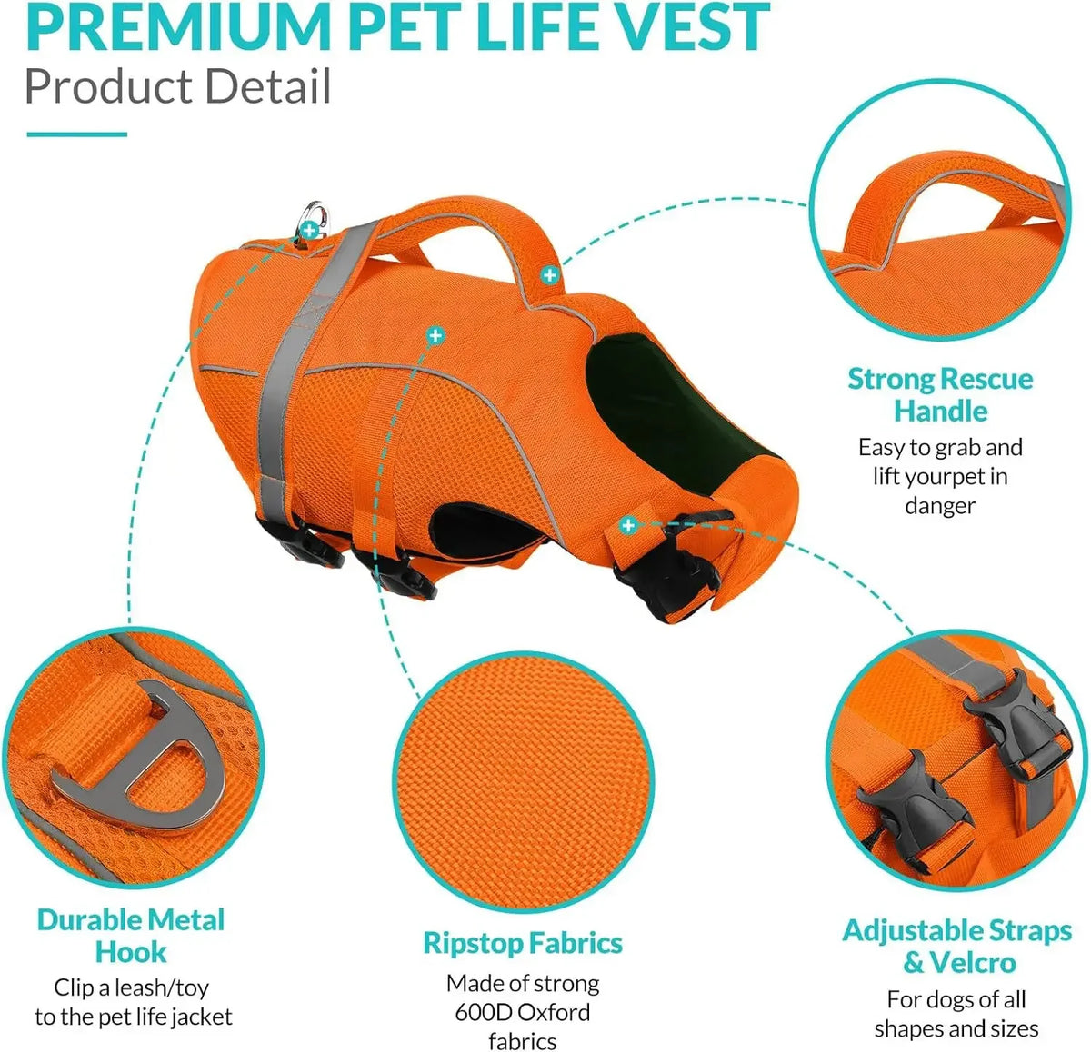 Durable Mesh Dog Life Jacket With Ergonomic Rescue Handle Tear‑Resistant Construction For Rough Water Use