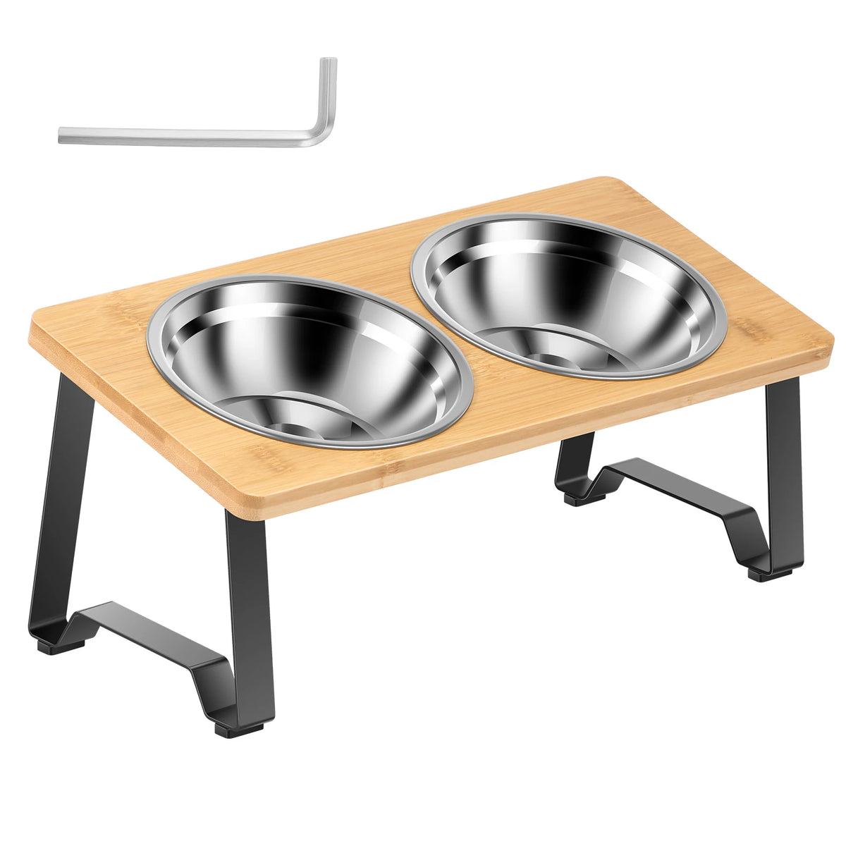 Wooden Elevated Cat Dog feeder Bowl Stand with 2 Stainless Steel Feeder bowl for Dry Wet Food Water Anti Slip Pet Supplies