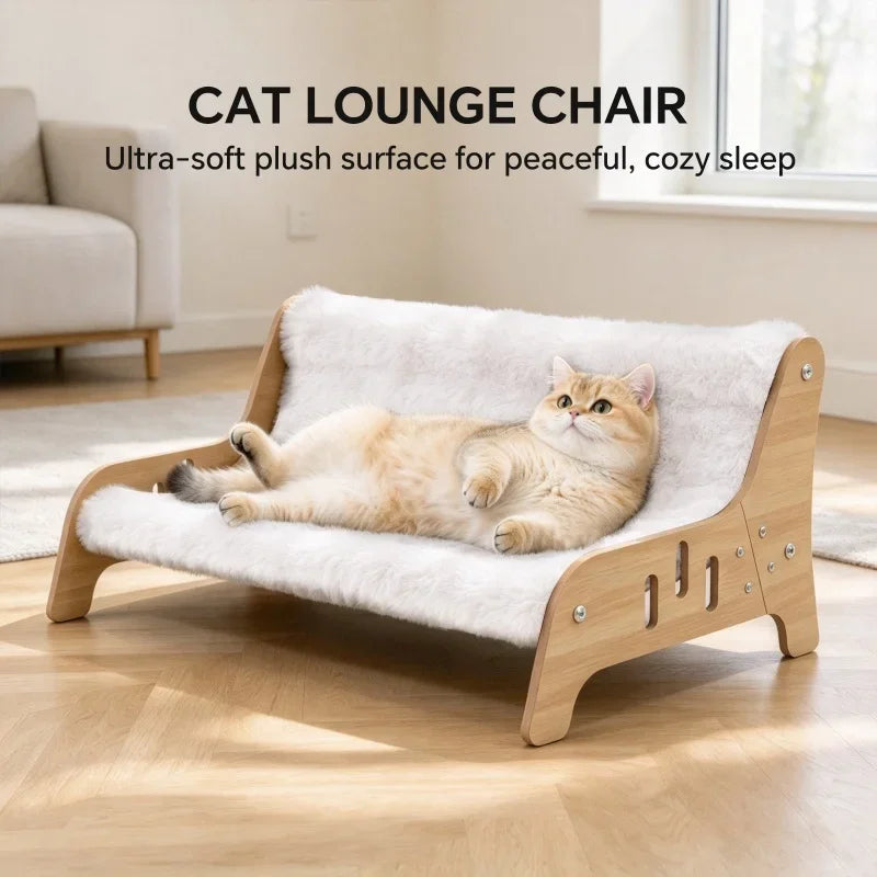 Coral Fleece Cat Sofa Bed with Wooden Frame for Indoor Kittens & Small Dogs, Cozy Puppy Den Lounge Chair