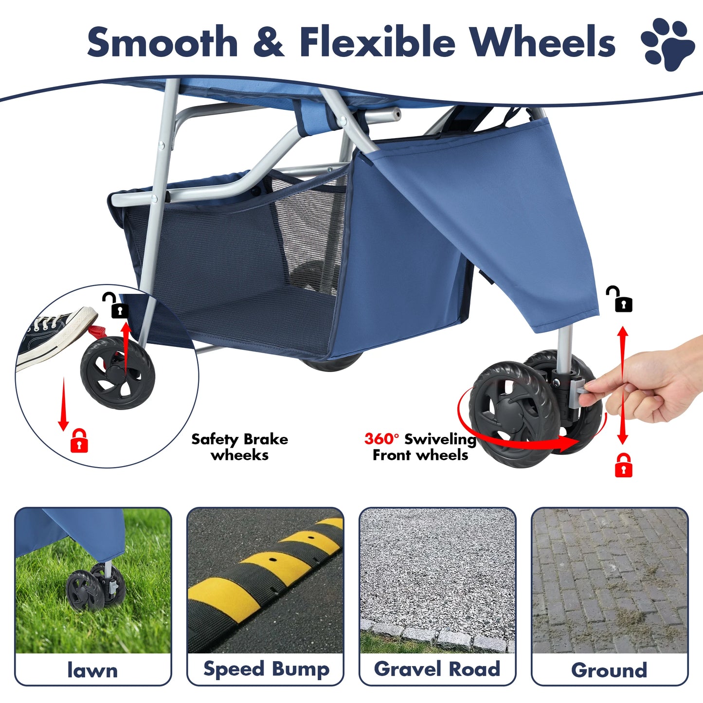 3 Wheels Foldable Pet Stroller for Small Dogs and Cats Stroller with Mesh Windows Storage Basket Cup Holder for Outdoor Use