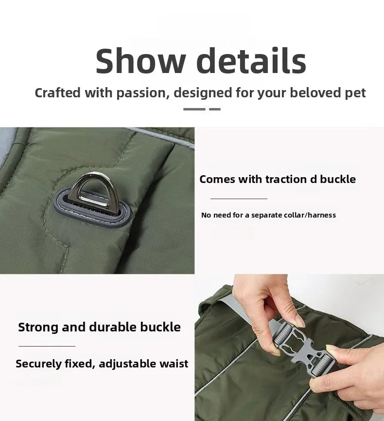 Winter Waterproof Dog Jacket with Reflective Strips, Thick Warm Coat for Pets, Adjustable with D-Ring, S-3XL