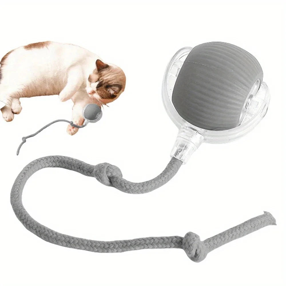 【In Stock】Self Moving Smart Cat Toy Ball 3 Speed Adjustable LED Interactive Play Ball with Durable Rope Tail for Indoor Cats
