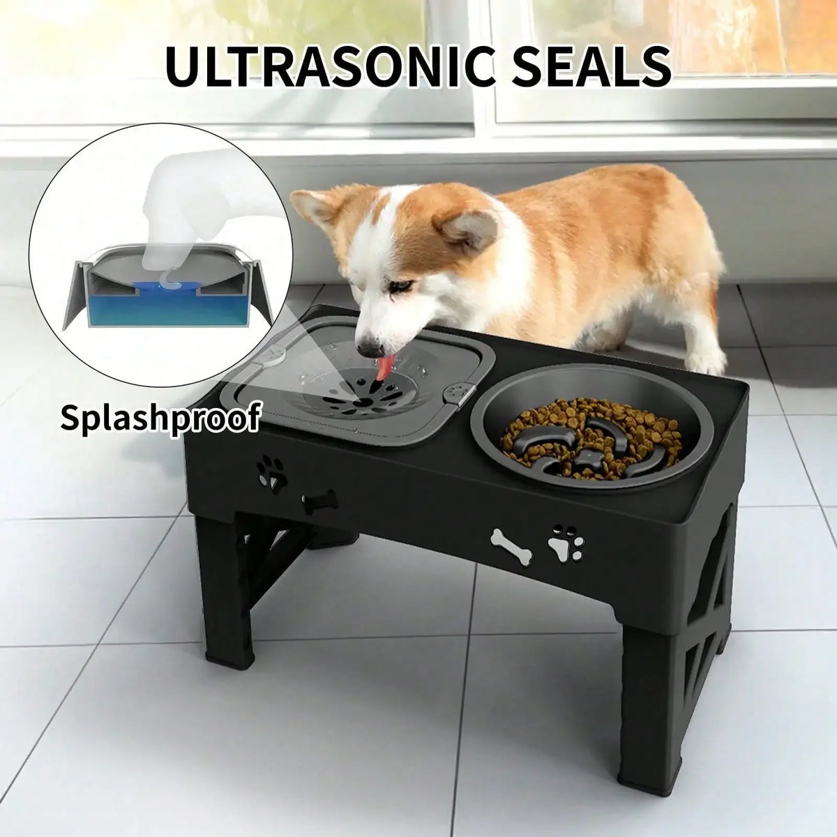 Raised Dog Bowl Stand Anti Slip Feet Double Feeder For Small Medium Large Dogs Cats Pet Bowls