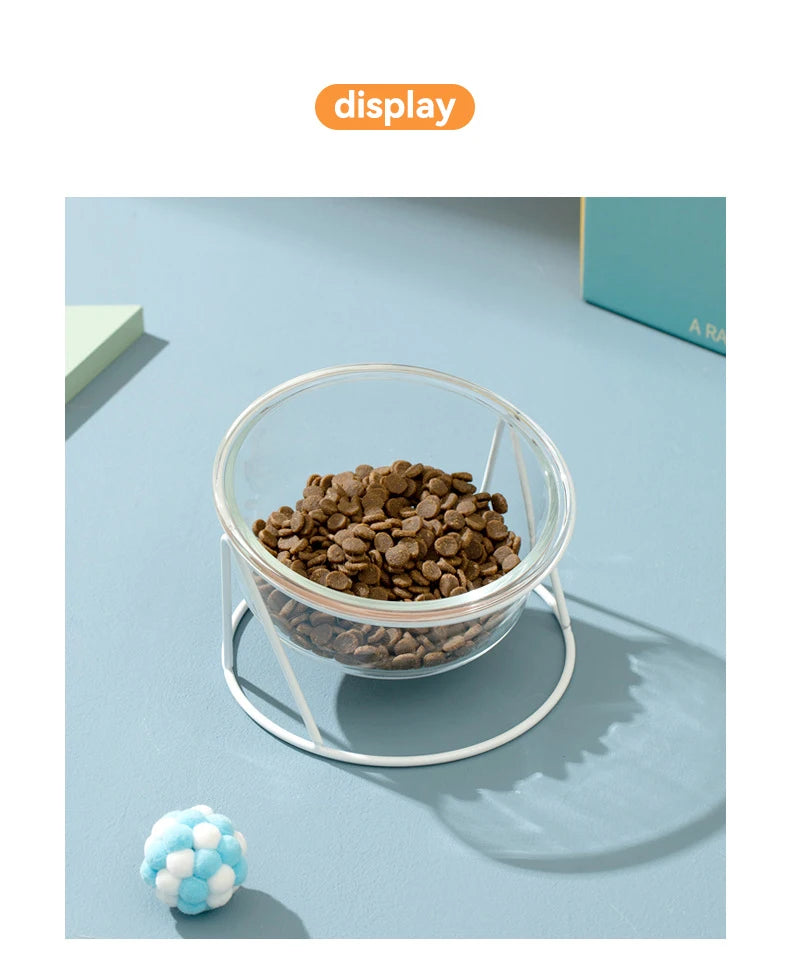Cat Glass Food Water Bowl Elevated Small Dog Double Drinking Eating Bowls Pet Transparent Feeding Basin with Stand