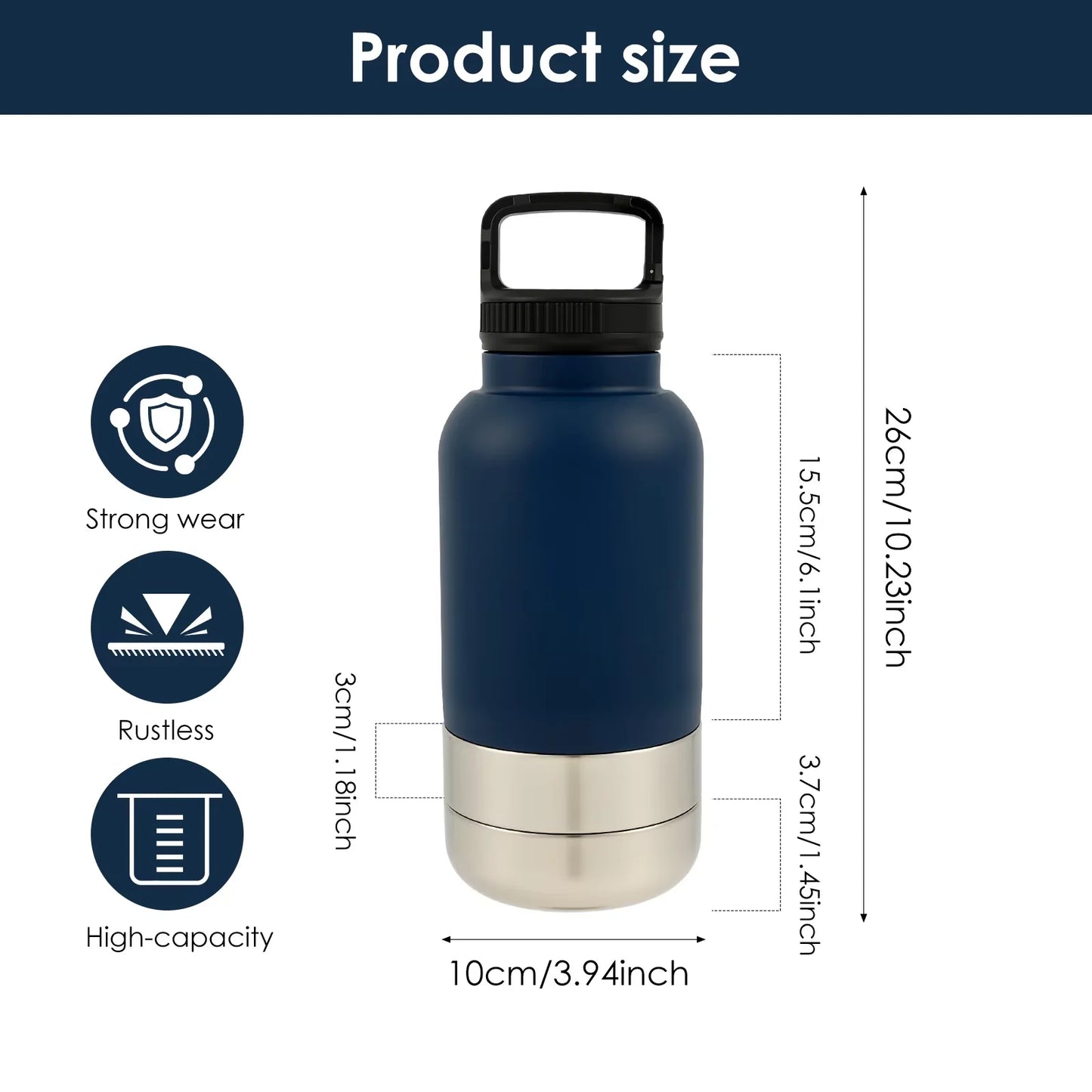 32oz Stainless Steel Detachable Portable Dog Water Bottle 3 in 1 Leakproof Puppy Dog feeding and water Bowls Dog accessories