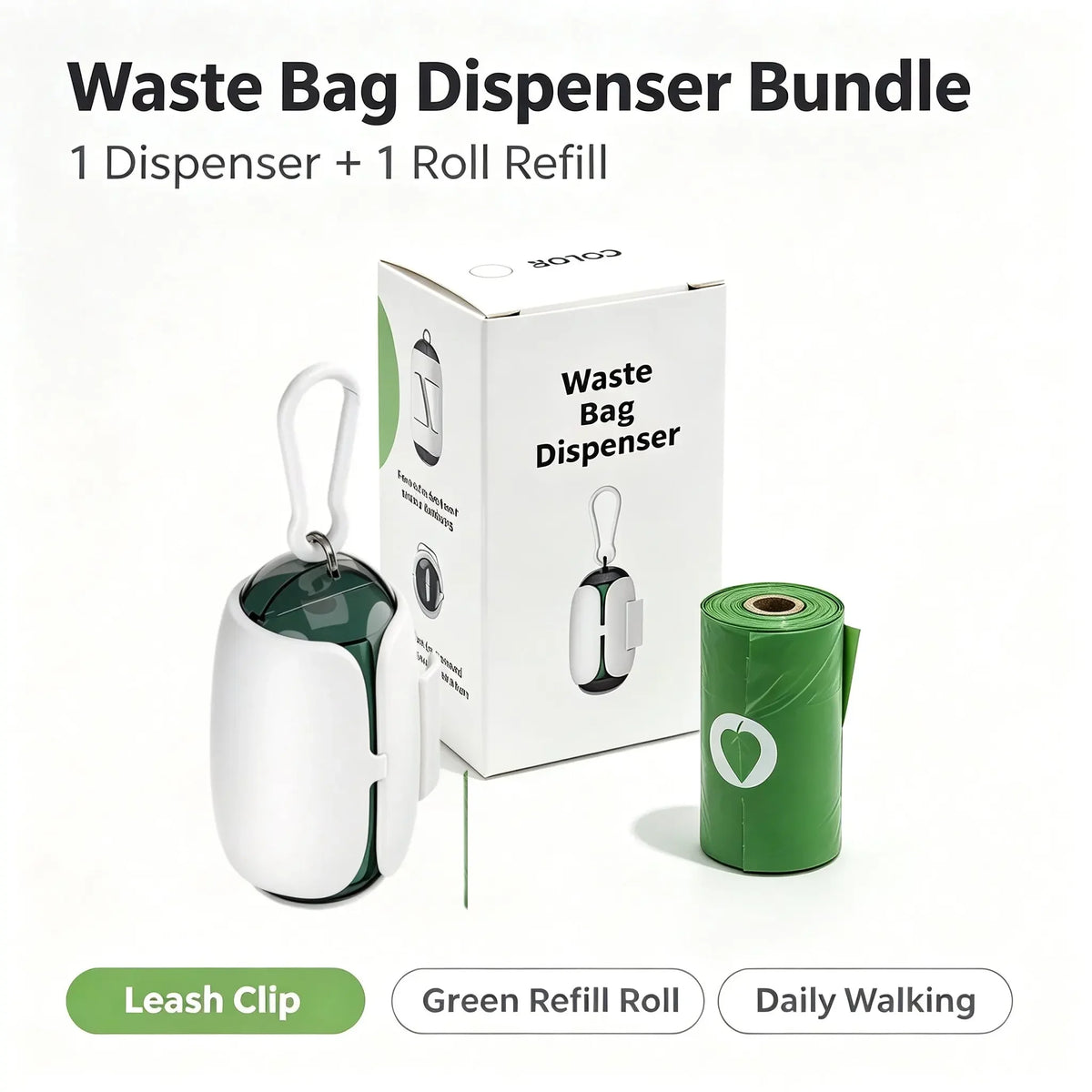Dog Poop Bags Value Pack, 5 Rolls + 1 Dispenser with Leash Clip, Biodegradable Eco-Friendly Pet Waste Bags, No Wobbling