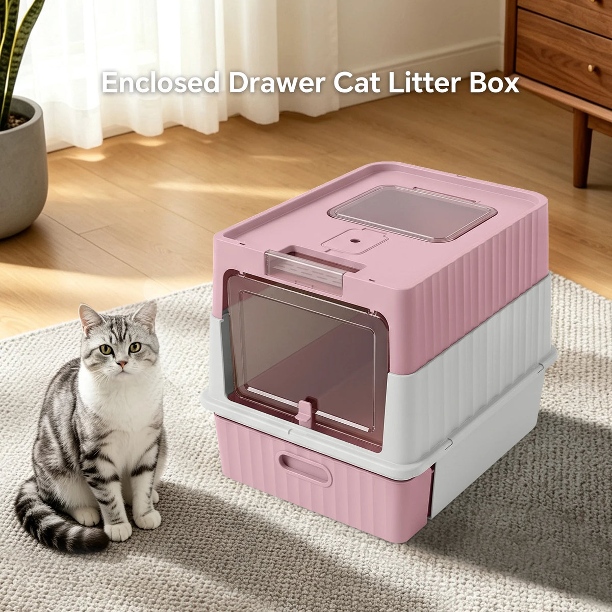 Draw-Out Fully Enclosed Pet Cat Litter Box With Large Space Removable Easy To Clean Anti-Slip Durable And Comes With A Shovel