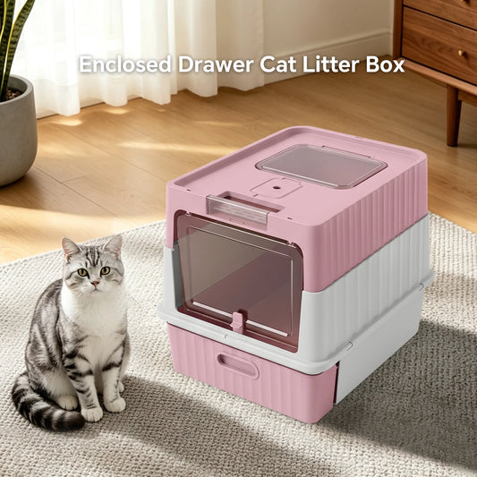Draw-Out Fully Enclosed Pet Cat Litter Box With Large Space Removable Easy To Clean Anti-Slip Durable And Comes With A Shovel