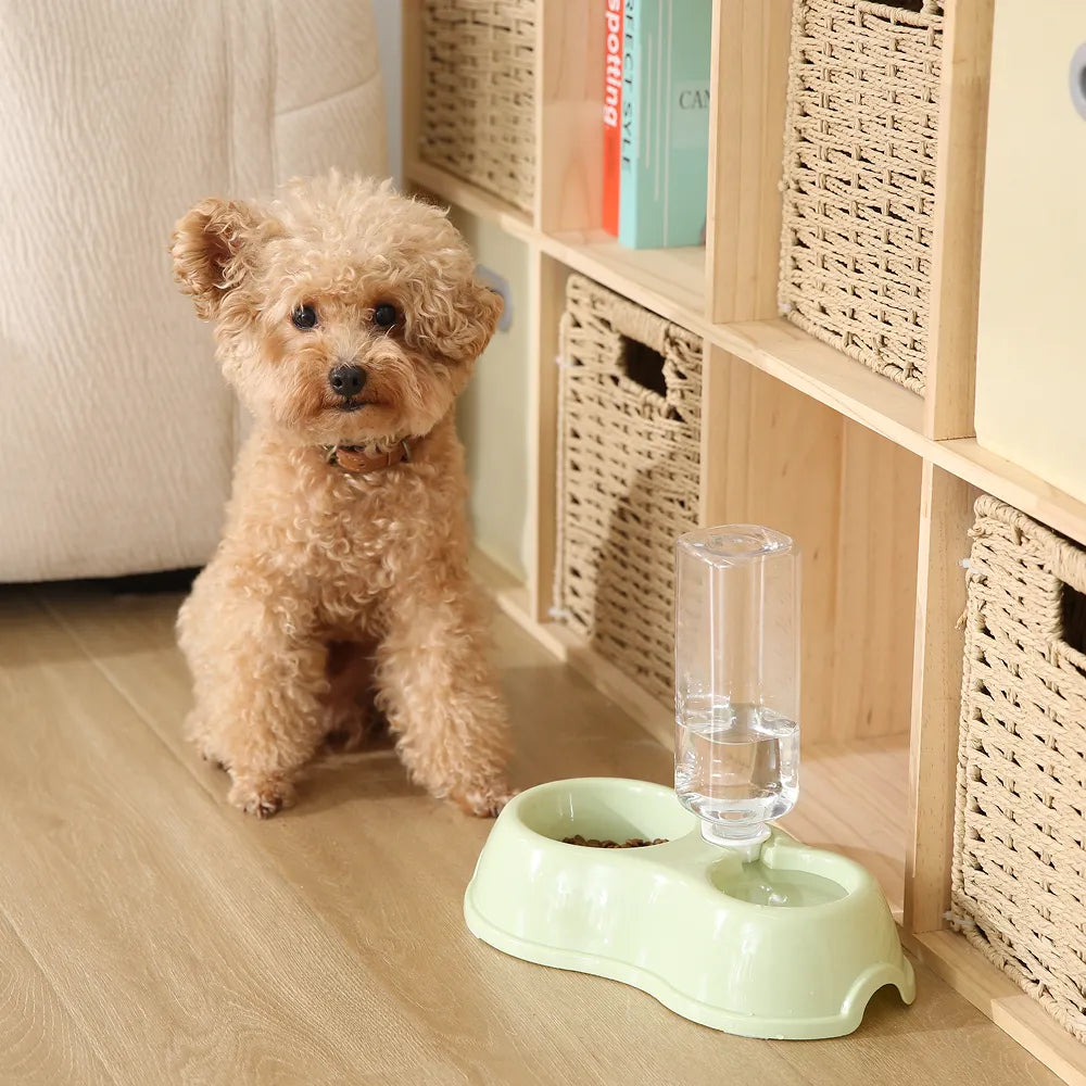 7PCS/Carton Automatic Pet Feeder and Water Dispenser 2-in-1 Dog Cat Food Bowl with Gravity Water Bottle Anti-Slip Easy Clean Feeding Bowl