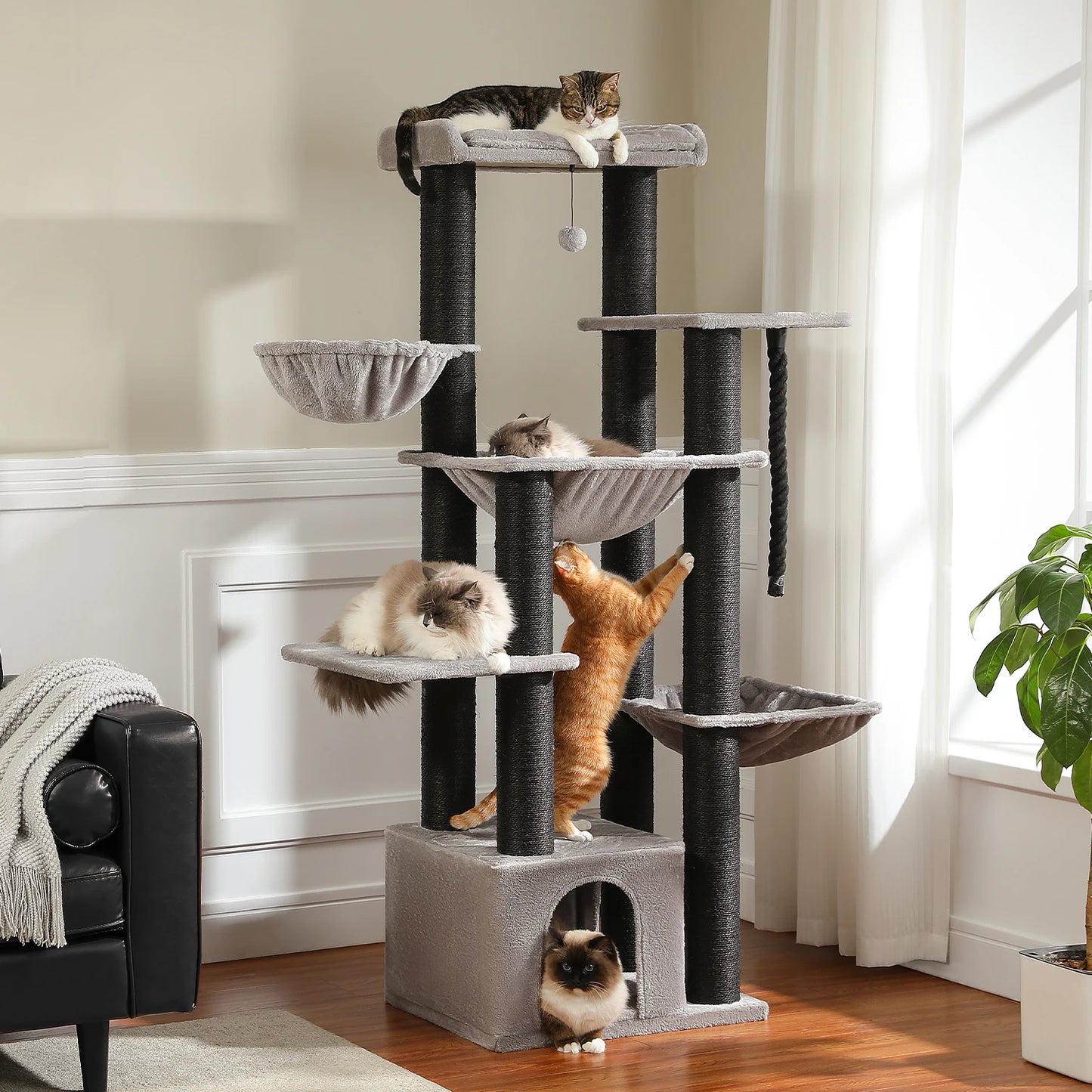 Large Cat Tree for Big Cats Robust Cat Tower with Several Levels Cat House Climbing Tree with Hammock 11 Sisal Posts Large Perch